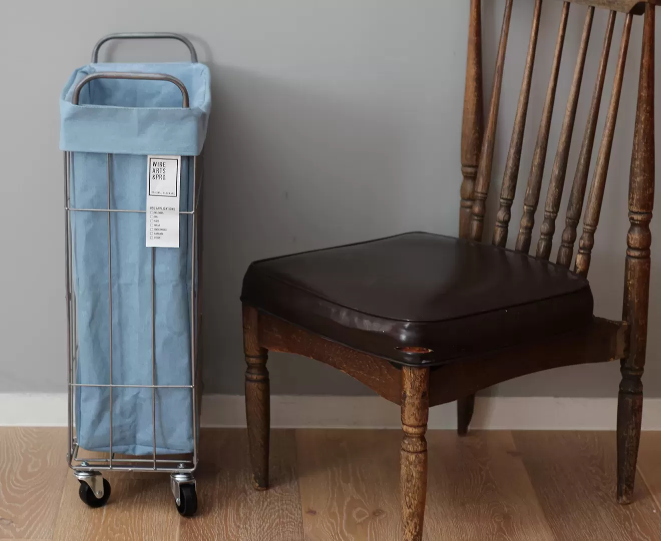 003307 DENIM FOLDING LAUNDRY SQUARE BASKET with CASTER 40L/SLIM