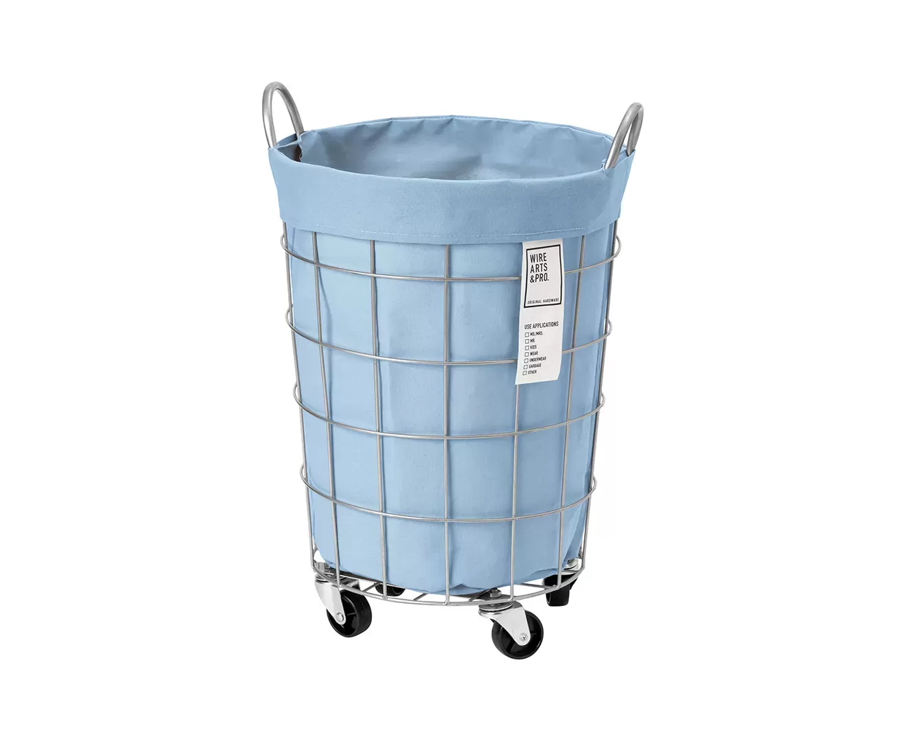 003076 DENIM LAUNDRY ROUND BASKET WITH CASTER 33L