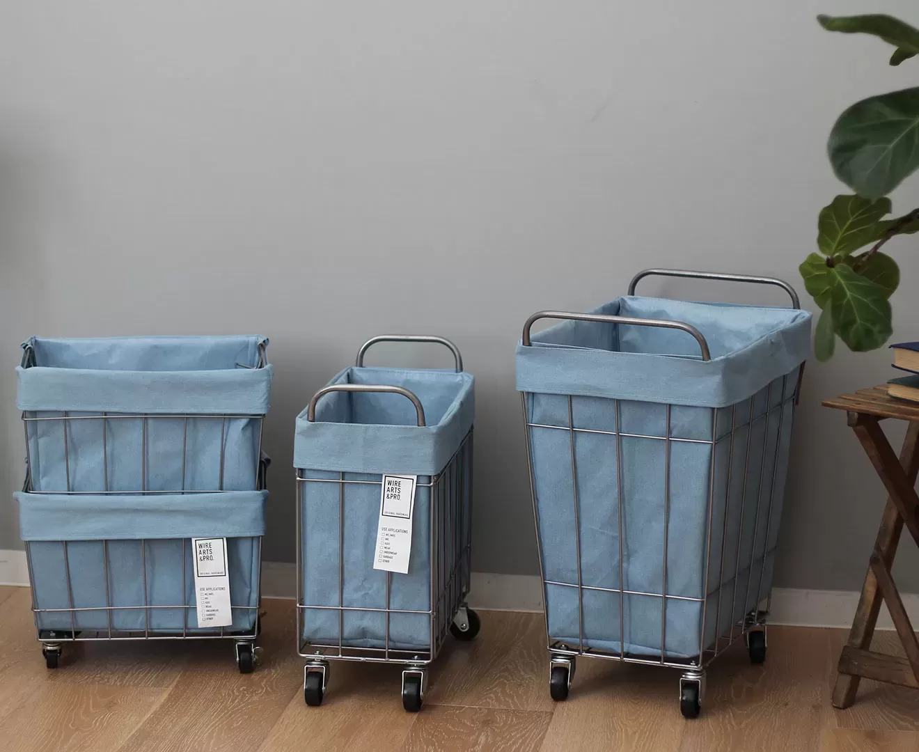 003073 DENIM LAUNDRY SQUARE BASKET WITH CASTER 45L