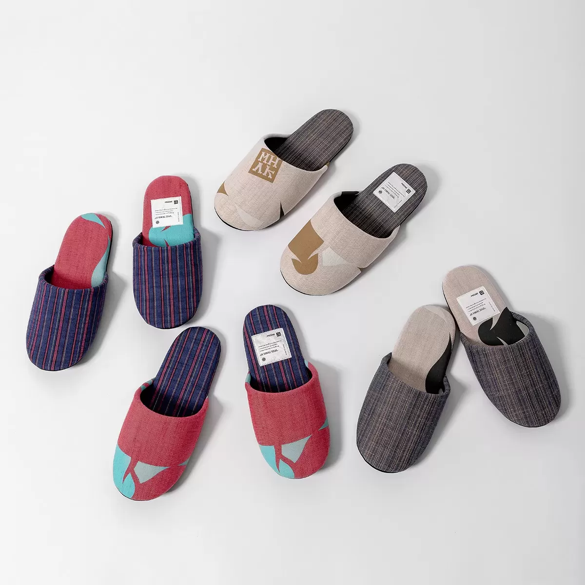MHAK×OMUSUbee 会津木綿 ルームシューズ ベージュ/Beige
