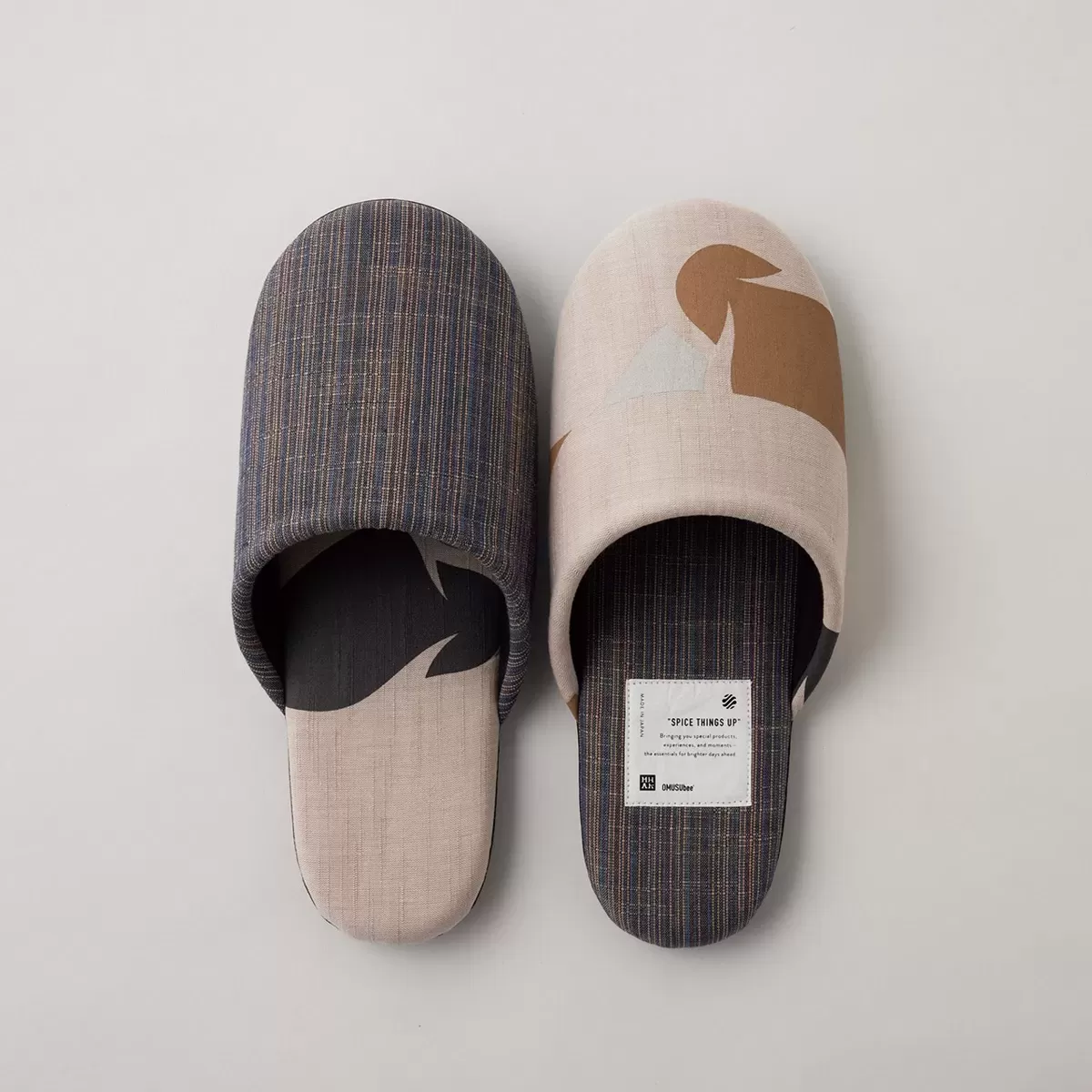 MHAK×OMUSUbee 会津木綿 ルームシューズ ベージュ/Beige