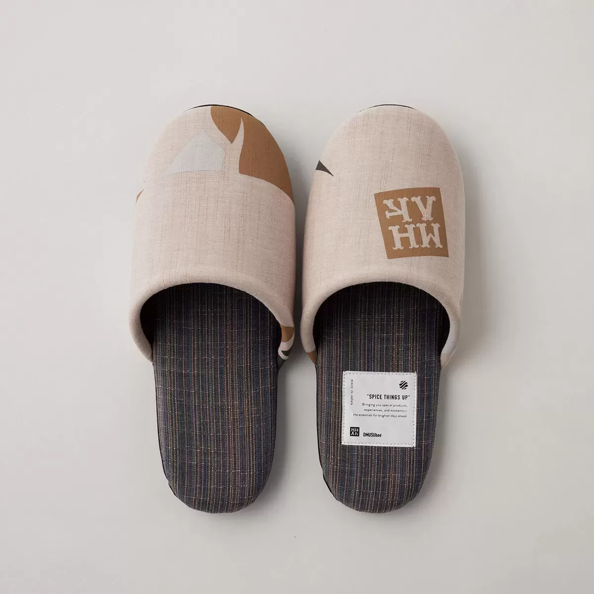 MHAK×OMUSUbee 会津木綿 ルームシューズ ベージュ/Beige