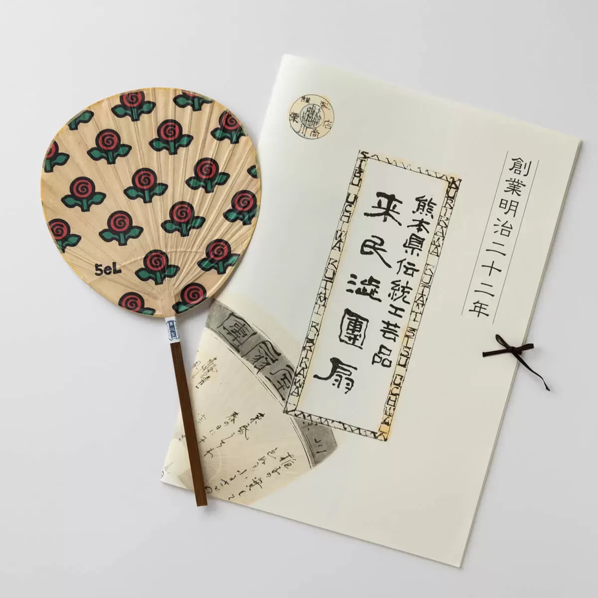 5eL×OMUSUbee 夏の風物詩 柿渋うちわ Flower