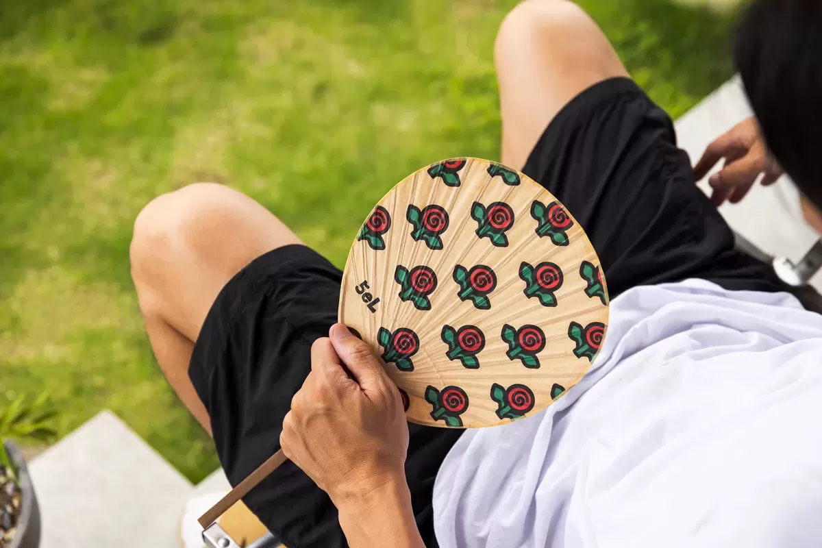 5eL×OMUSUbee 夏の風物詩 柿渋うちわ Flower