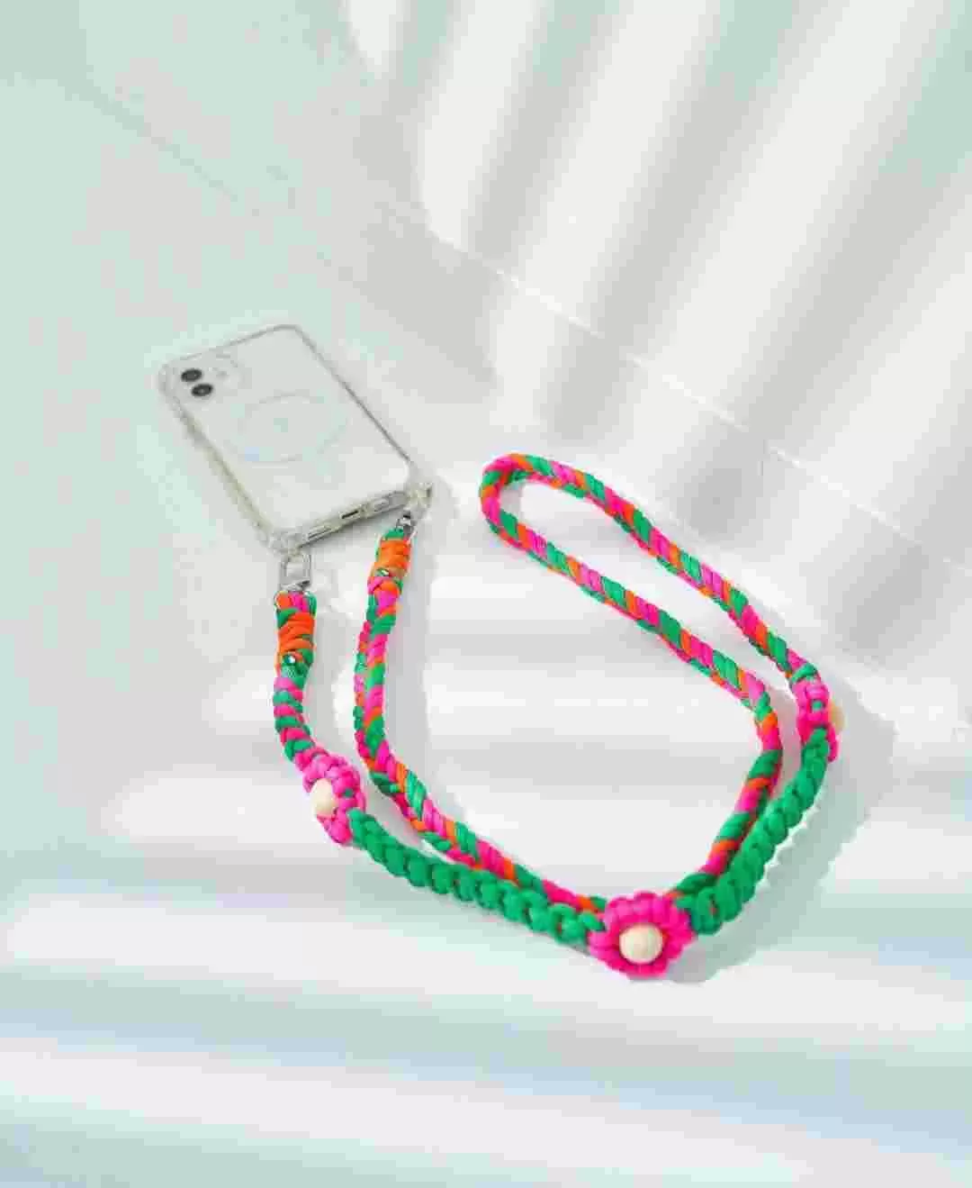 ソロモン編み スマホストラップ 3WAY ポイントフラワー