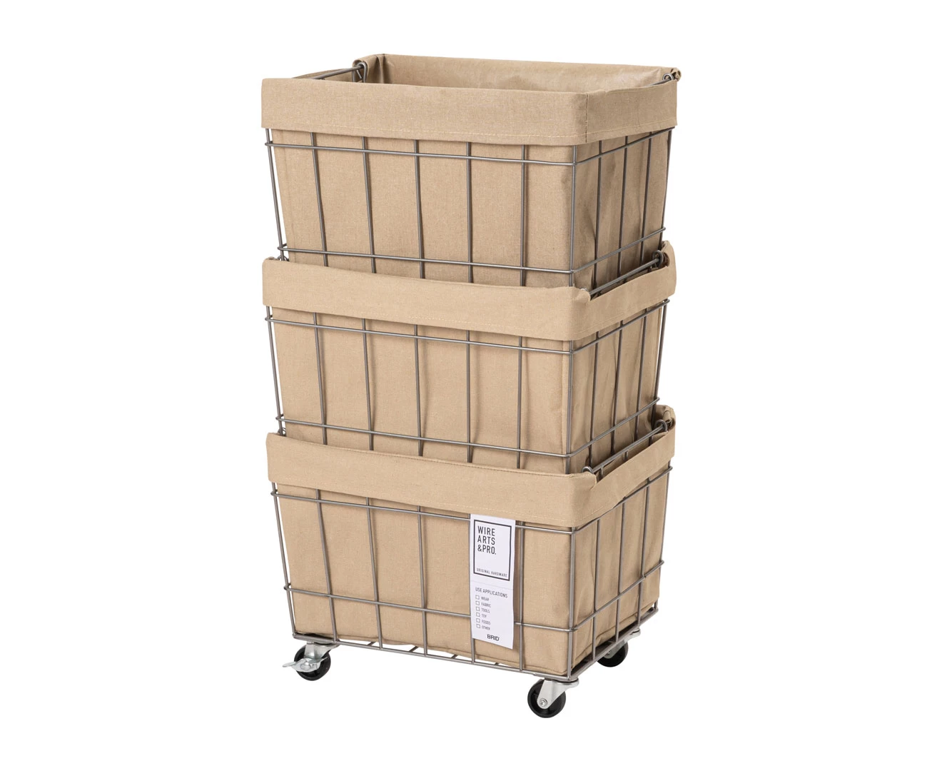 003373 WIRE ARTS&PRO STACKING BASKET 3 with CASTER / WASHABLE COVER