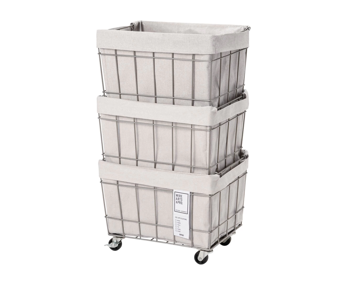 003373 WIRE ARTS&PRO STACKING BASKET 3 with CASTER / WASHABLE COVER