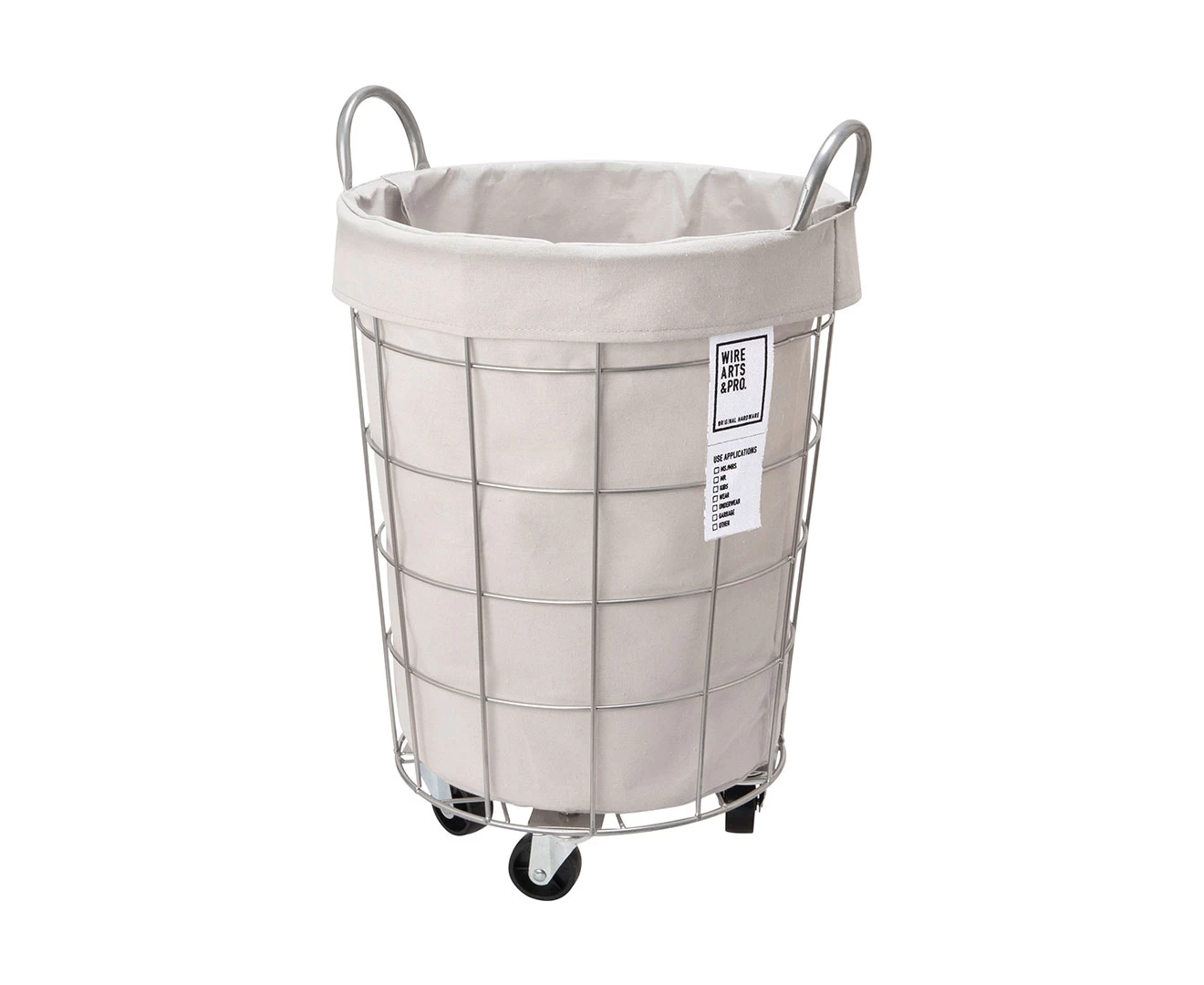 003076 WIRE ARTS & PRO.laundry ROUND BASKET WITH CASTER 33L