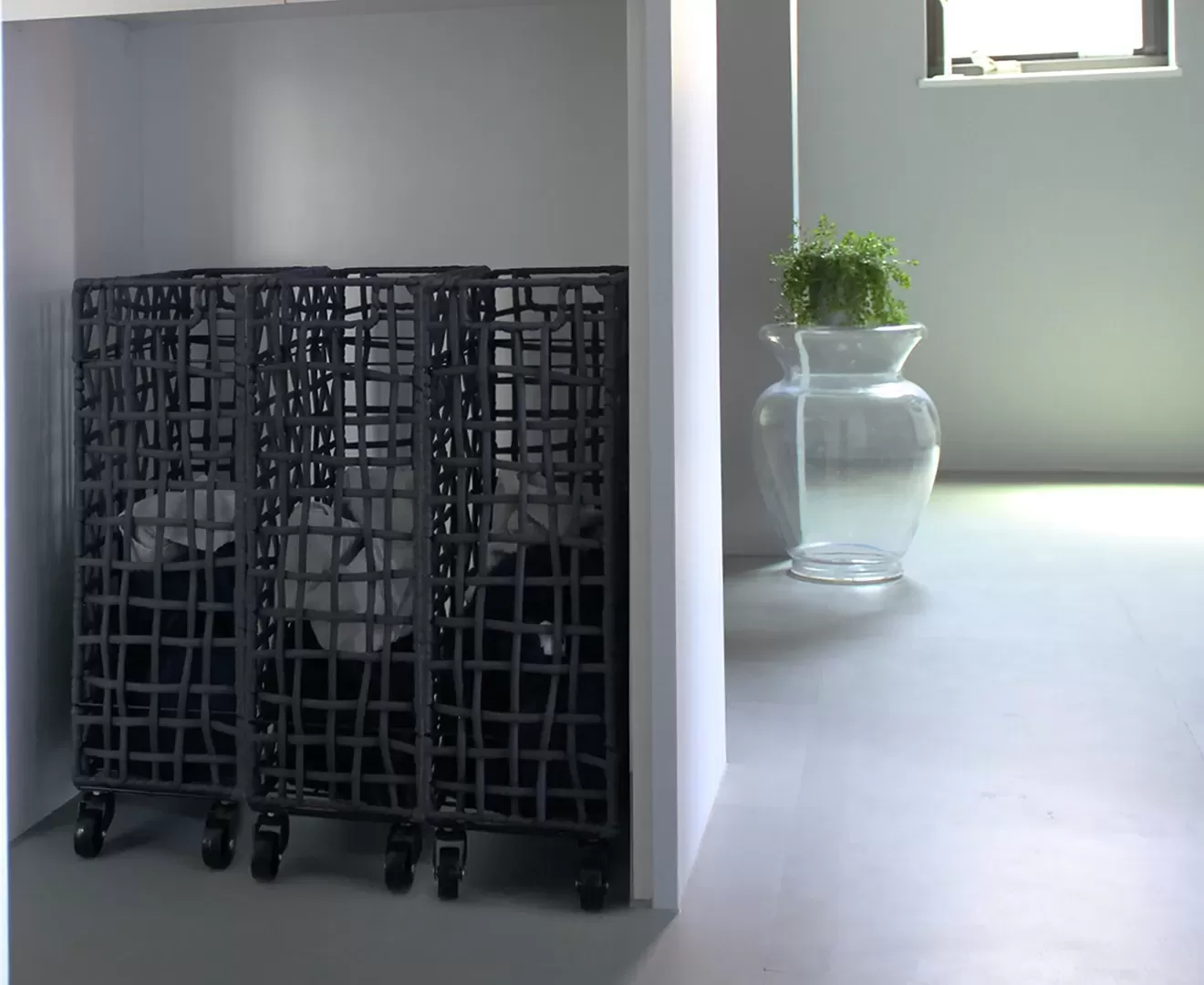 003427 FOLDING ROUGH KNIT LAUNDRY BASKET with CASTER 40L/SLIM