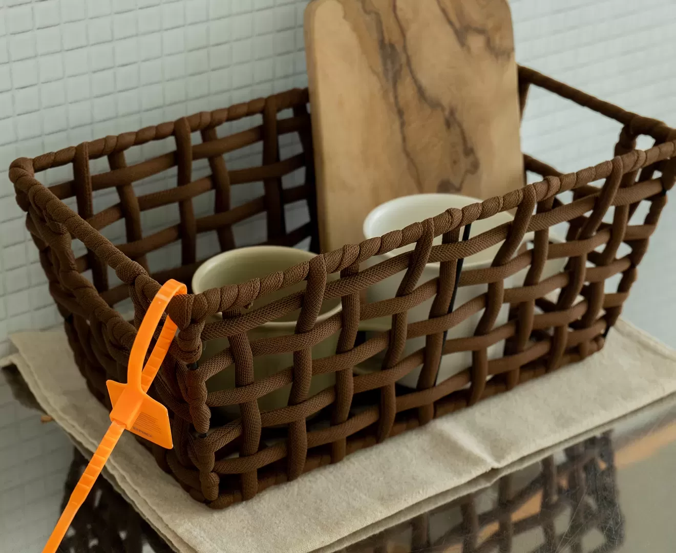 003426 FOLDING ROUGH KNIT LAUNDRY BASKET with CASTER 28L/SLIM