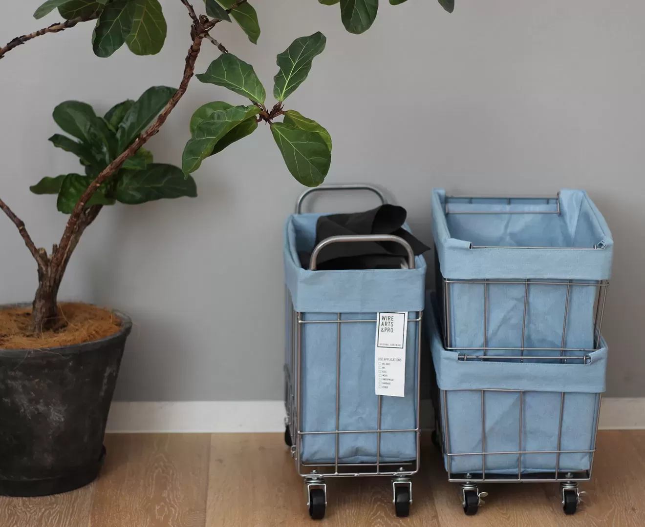 003373 DENIM STACKING BASKET 3 with CASTER / WASHABLE COVER