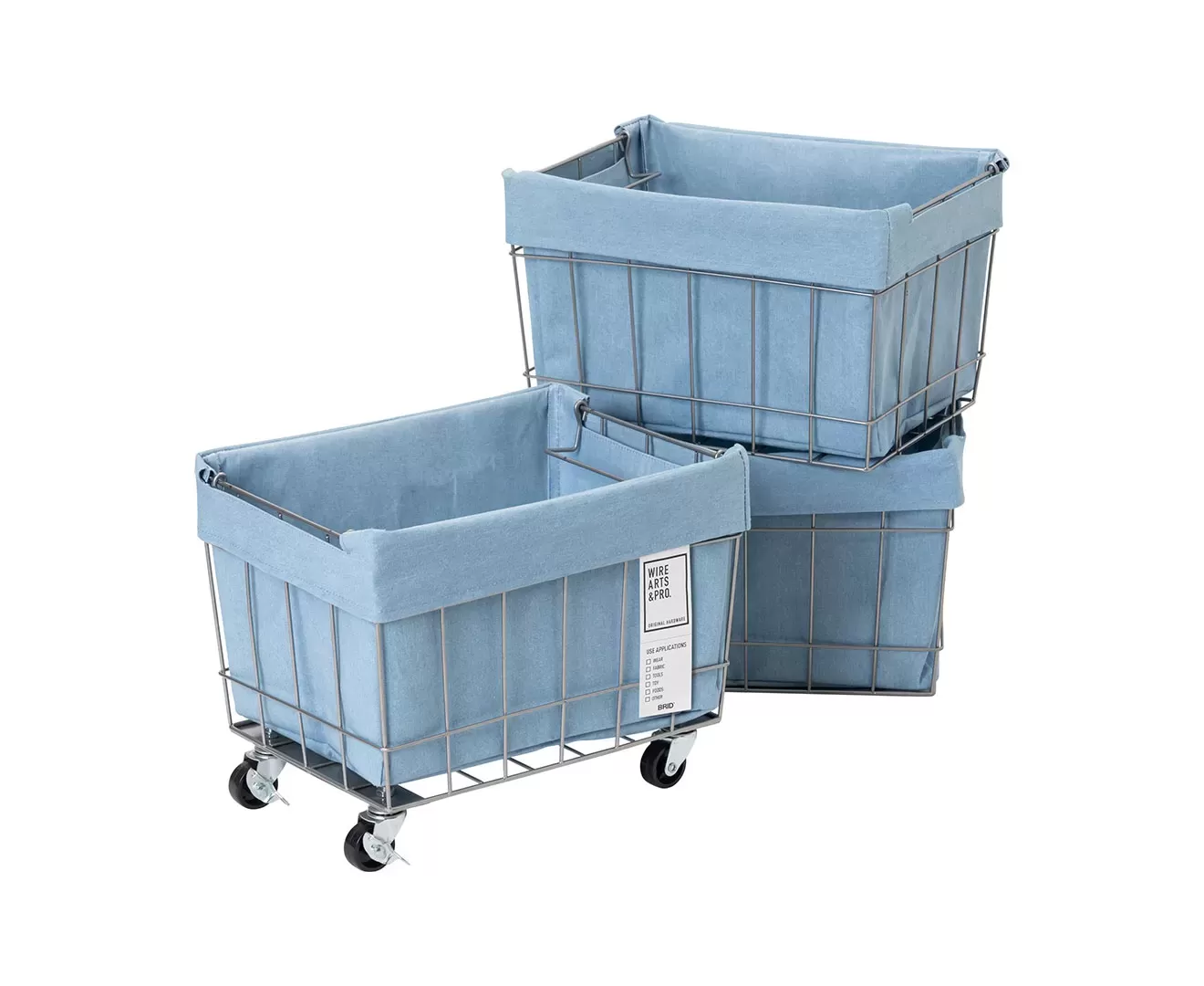 003373 DENIM STACKING BASKET 3 with CASTER / WASHABLE COVER