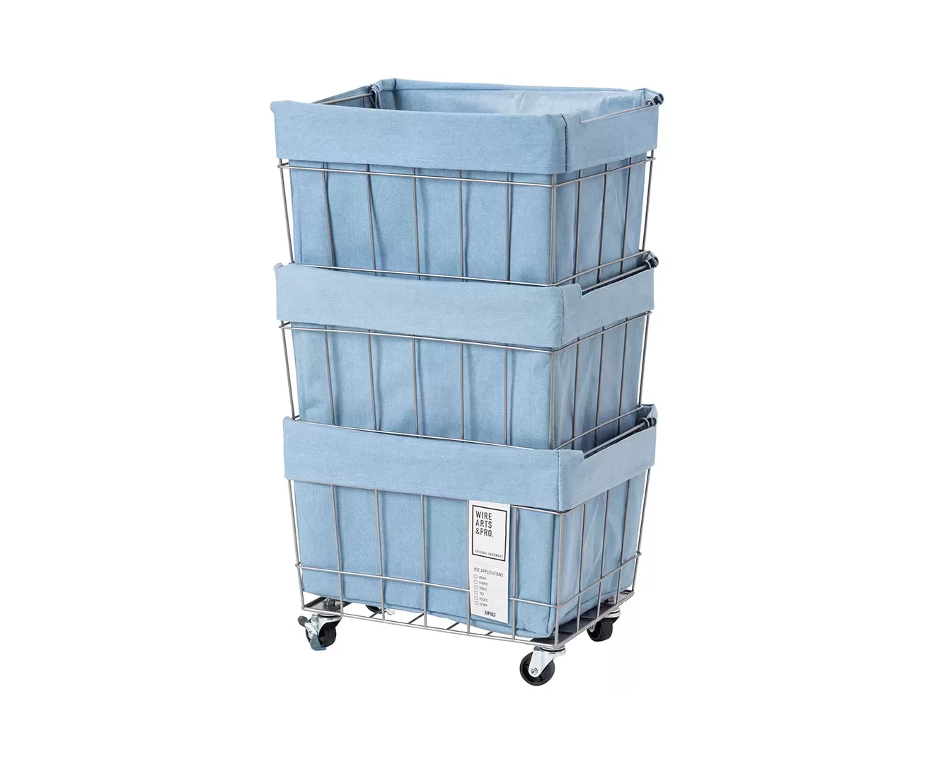 003373 DENIM STACKING BASKET 3 with CASTER / WASHABLE COVER