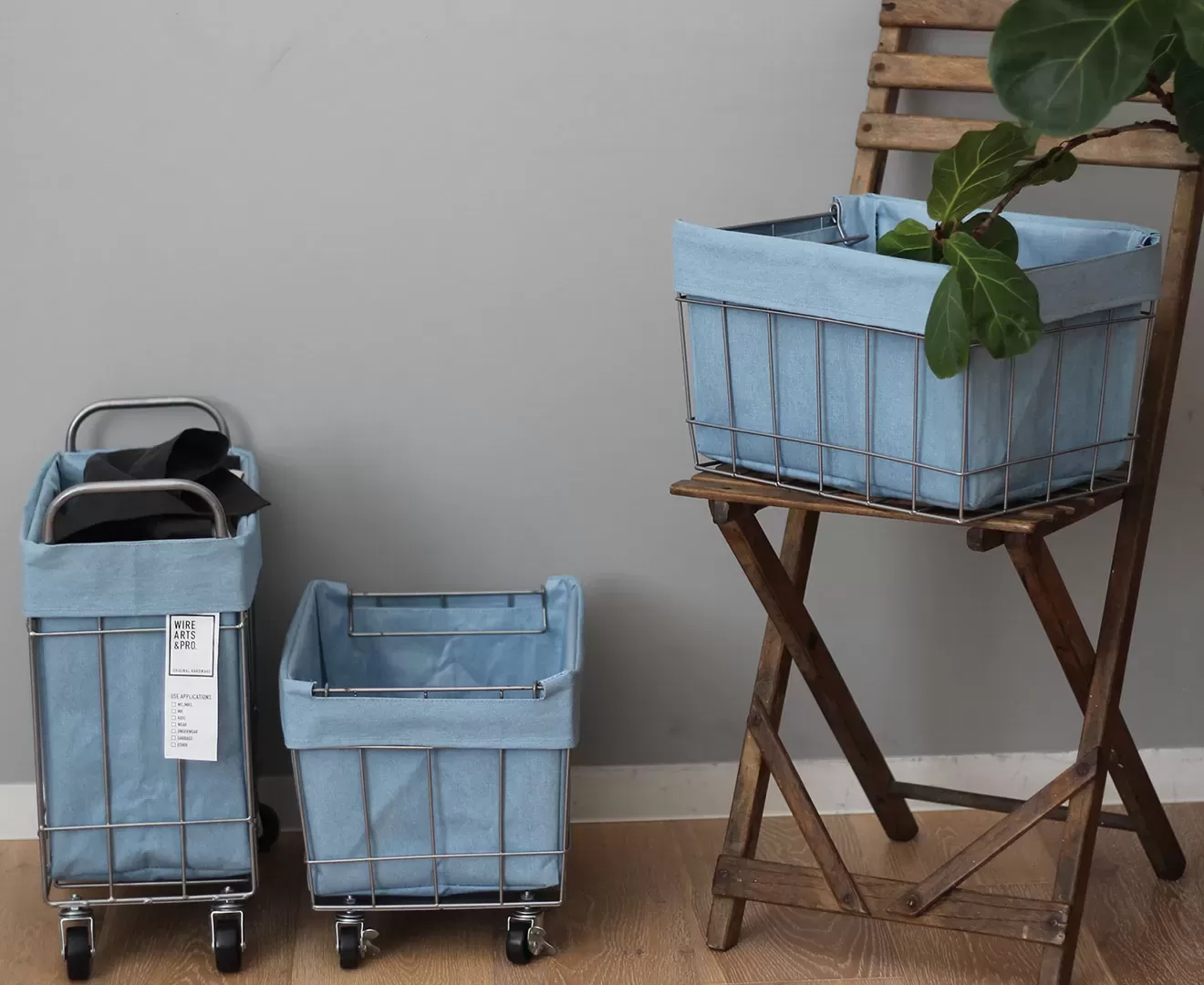 003373 DENIM STACKING BASKET 3 with CASTER / WASHABLE COVER