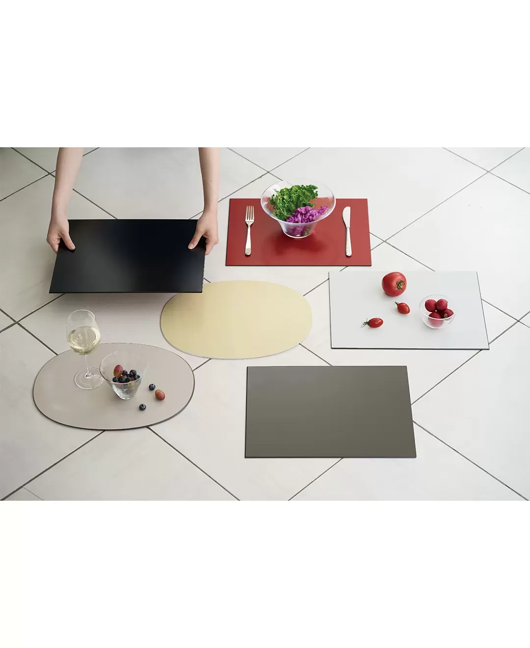 ダイニングトレー　レクタングル　ライトオレンジ / ネイビー