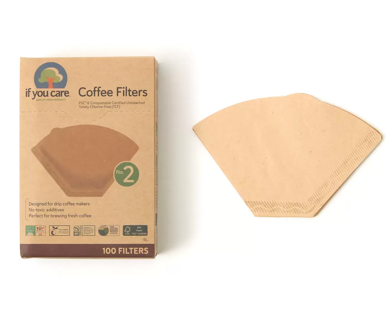 FSC＆コンポスト認証 無漂白コーヒーフィルター No.2サイズ（1～2杯用） 100枚入り