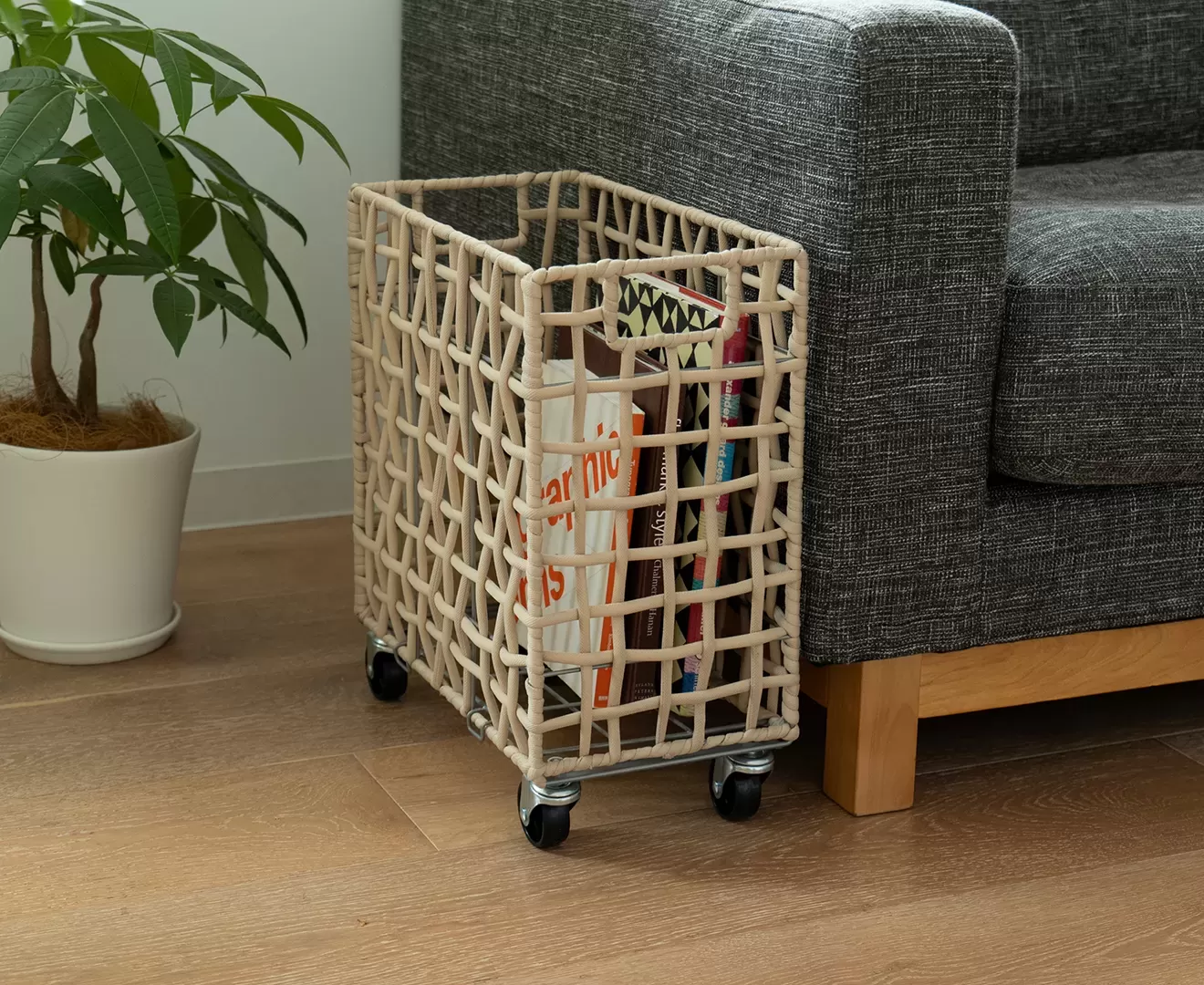 003426 FOLDING ROUGH KNIT LAUNDRY BASKET with CASTER 28L/SLIM