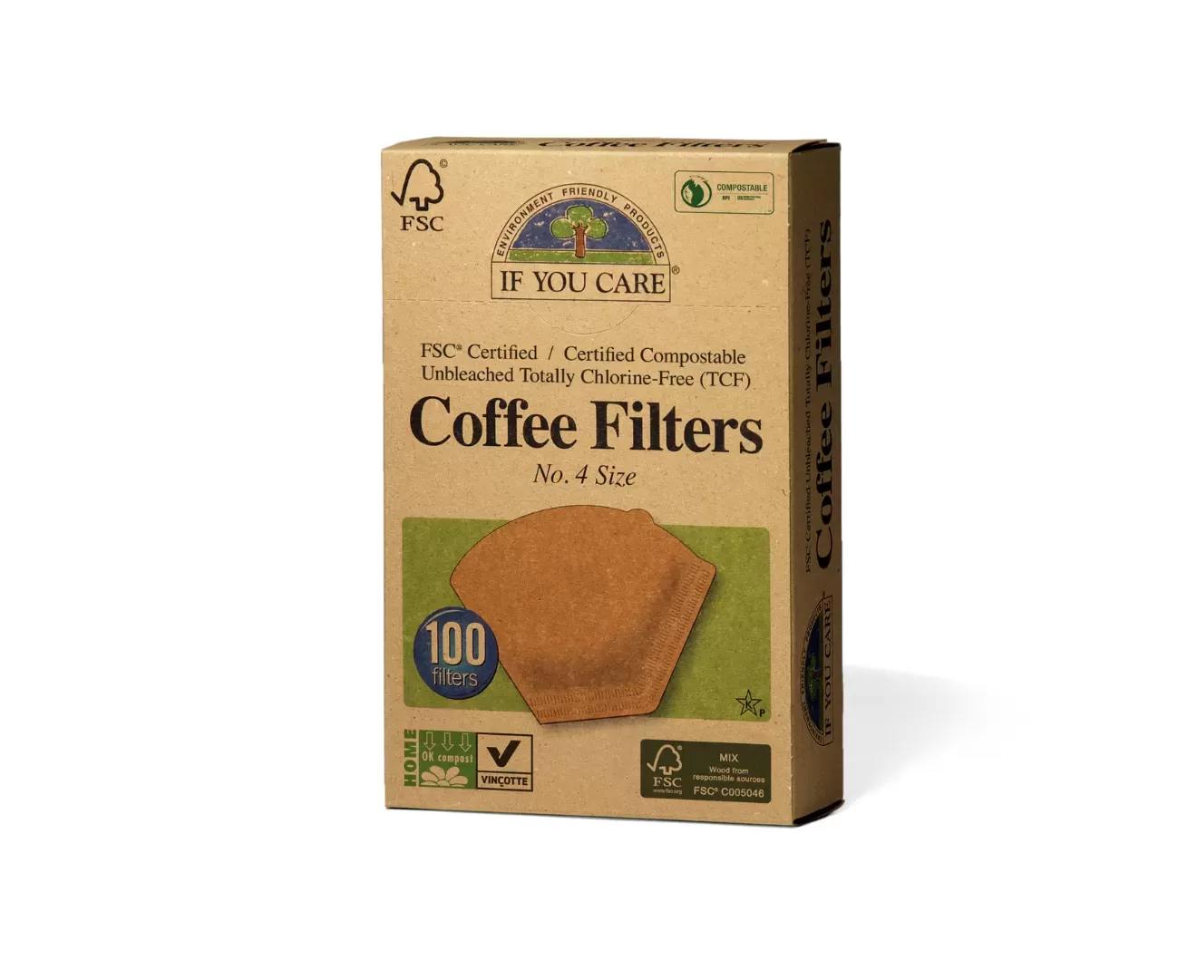 FSC＆コンポスト認証 無漂白コーヒーフィルター No.4サイズ（1～4杯用） 100枚入り