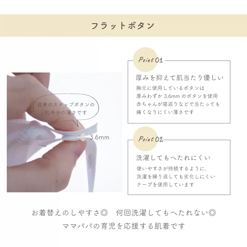 レールメッシュ素材 フラットボタンの短肌着